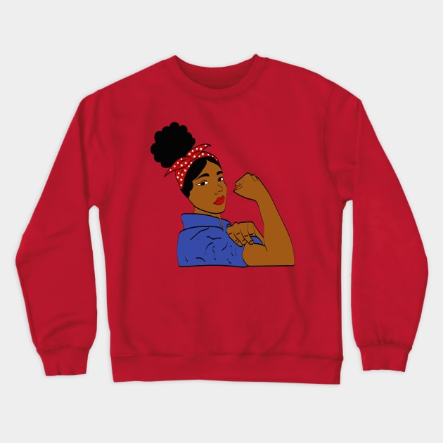 Black Woman Rosie The Riveter Afro Puff Crewneck Sweatshirt by blackartmattersshop